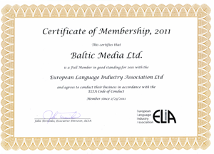 ELIA - European Language Industry Association, Baltic Media Ltd